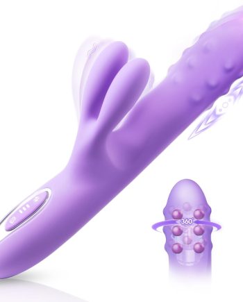 Vibrator Sex Toys Thrusting Dildo - Rolling G Spot Stimulator with Tri-Row 360°Rotating Beads + 10 Thrust + 10 Vibration for Dual Rabbit Ears, Ultra-Soft Liquid Silicone Adult Toy for Women Men Couple