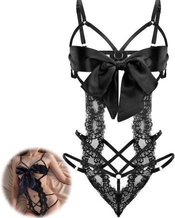 Women's Sexy Lingerie for Women Lace Bodysuit with Bow Tie Cutout Design One Piece Lingerie Sets for Women Sexy
